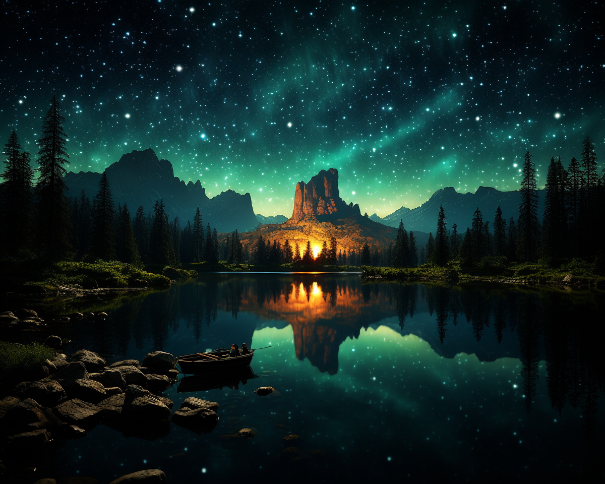 Yosemite Ruderboot Nachtlandschaft